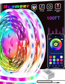 Led Lights 100ft Smart APP Control Music Sync Strip Lights RGB Color Changing Strips with Remote, for Bedroom Kitchen and Party