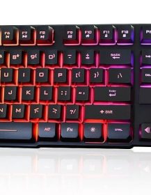 Rii RK100+ Multiple Color Rainbow LED Backlit Large Size USB Wired Mechanical Feeling Multimedia PC Gaming Keyboard,Office Keyboard for Working or Primer Gaming,Office Device