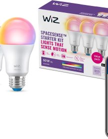 WiZ 60W A19 Color LED Smart Bulb - Pack of 3 - E26- Indoor - Connects to Your Existing Wi-Fi - Control with Voice or App + Activate with Motion - Matter Compatible